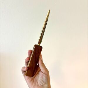 Vintage Mid Century Brass Tone Letter Opener Wood Handle Desk Accessory